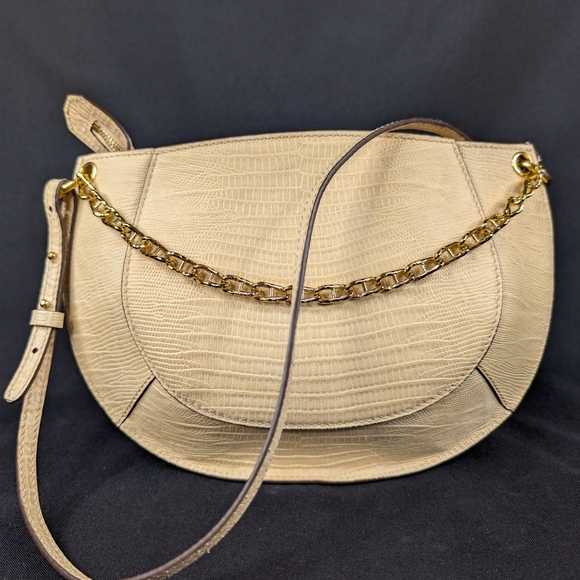 Ulla Johnson Handbags - Ulla Johnson Mira Crossbody Bag Cream Lizard Embossed Goatskin Leather Tan Small